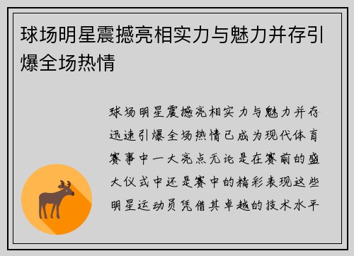 球场明星震撼亮相实力与魅力并存引爆全场热情