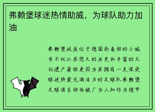 弗赖堡球迷热情助威，为球队助力加油