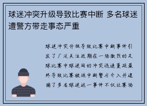 球迷冲突升级导致比赛中断 多名球迷遭警方带走事态严重