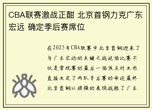 CBA联赛激战正酣 北京首钢力克广东宏远 确定季后赛席位