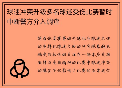球迷冲突升级多名球迷受伤比赛暂时中断警方介入调查
