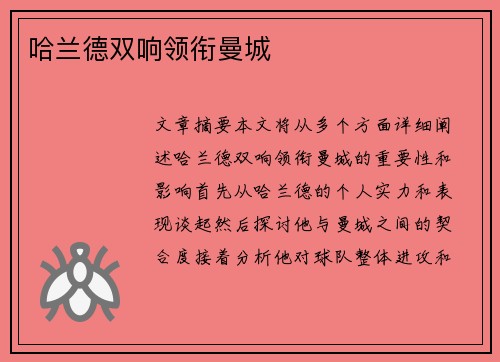 哈兰德双响领衔曼城